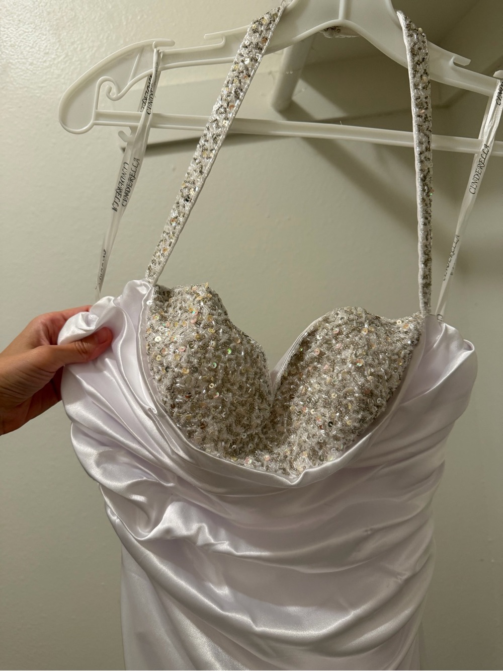 Cinderella Ivory Satin Bridal Gown with Beaded Sweetheart Neckline - Picture 3 of 6